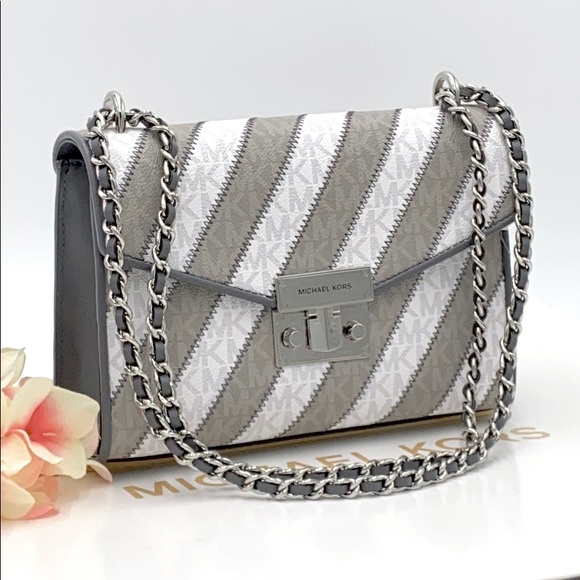 Michael Kors Handbags - MICHAEL KORS ROSE MEDIUM FLAP SHOULDER PEARL GREY